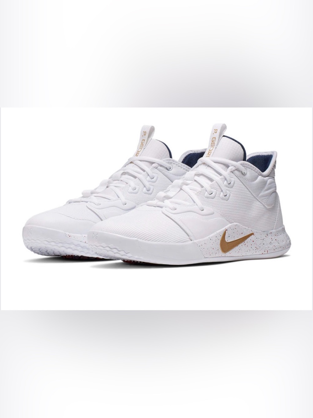 🇺🇸🏀Nike Paul George PG3 Basketball Shoes with Gold Swoosh🏀🇺🇸 RWB Speckles